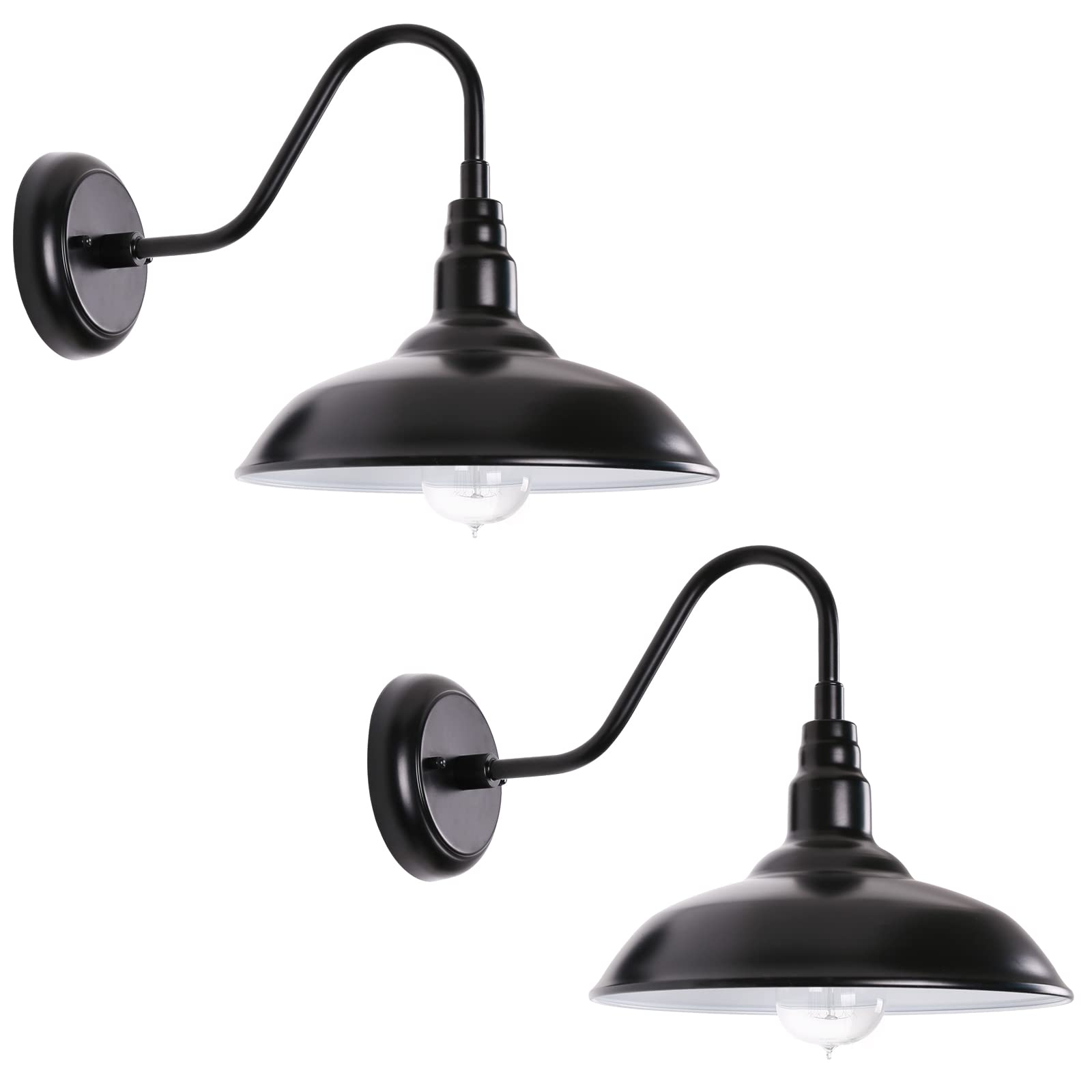GOALPLUS 10'' Dome Outdoor Gooseneck Light, Satin Black Gooseneck Barn Wall Sconce for Porch, Exterior Waterproof Farmhouse Light Fixture with Wall Mount, 2 Pack, LM2201-BW-2P