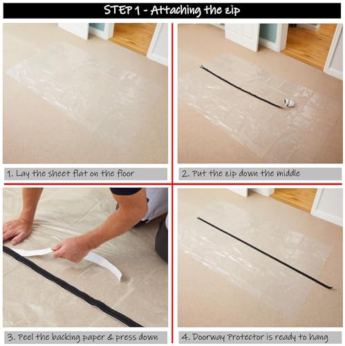 ProDec Tür-Staubschutz mit Reißverschluss, robuste transparente Polyethylenfolie zur Verhinderung von Staubübertragung zwischen Raumbereichen bei Renovierungen, Bauarbeiten und Bauarbeiten