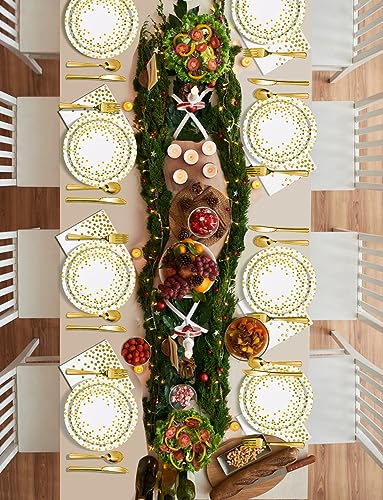 Image of Nkaiso 141Pcs White Gold Paper Plates and Napkins Party Supplies for20