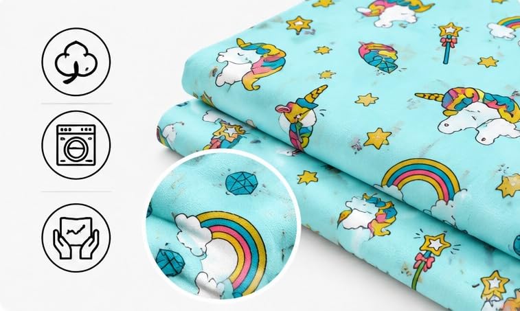 Image of Premium Printed Cotton Fabric - Multi-Purpose Floral Print Fabric for Family Clothing, Curtains, Sofa Covers, Cushions & Home Decor | Soft, Breathable & Durable (Blue, 5 Meter)