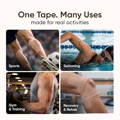 Image of Frido Kinesiology Tape for Sports Injury Pain Relief, Muscle and Joint Support | Waterproof Cotton Elastic Athletic Tape with Stretch Indicators | K Tape For Knee, Ankle, Arm & Shoulder | Skin