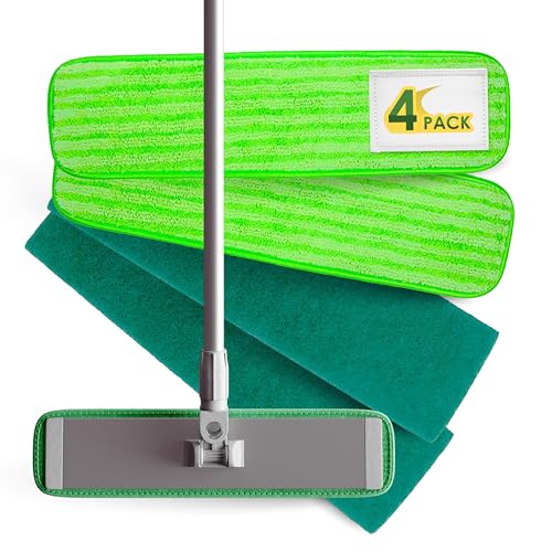 Turbo Microfiber Mop Floor Cleaning System - 18-inch Dust Mop with 4 Reusable Pads for Hardwood and Tile, 360-Spin Floor Mop Head & Extendable Handle - Household Cleaning Tools