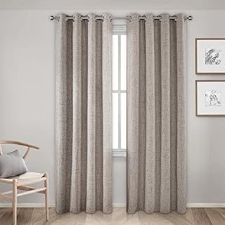 CUCRAF Energy Saving 100% Blackout Curtains Eyelet Thermal Insulated Bedroom Pair Curtains Window Treatments with Coating Back Layer 46 x 90 Inch Linen Color Set of 2