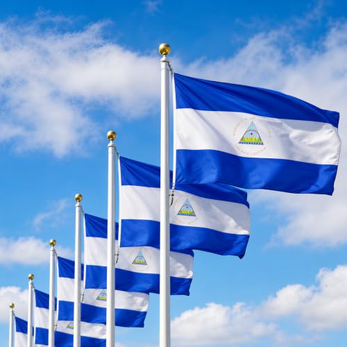 Image of AhfuLife Nicaragua Flag 3x5 Ft, Large Nicaraguan Flags for Outside - Double Side with Brass Eyelets for Olympic Party Decorations, Soccer Party Decoration Bar Garden Street Decoration Indoor Outdoor