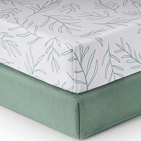 Babebay Crib Sheets for Boys and Girls, Fitted Baby Crib Sheet Neutral for Standard Crib Mattress & Toddler Bed Mattress (52"x28"), Soft and Safe Cotton Green Crib Sheets, 2 Pack (Sage Green) Cover
