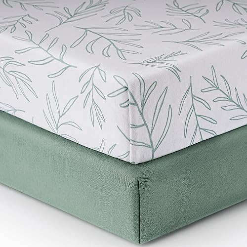 Image of Babebay Crib Sheets for Boys and Girls, Fitted Baby Crib Sheet Neutral for Standard Crib Mattress & Toddler Bed Mattress (52"x28"), Soft and Safe Cotton Green Crib Sheets, 2 Pack (Sage Green)