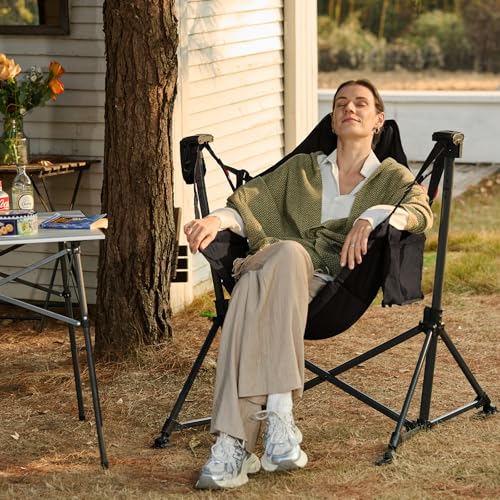 Heavy-Duty Portable Hammock Camping Chair - 400lbs Capacity with Adjustable Recline & Headrest Pillow for Outdoor Relaxation - Image 2