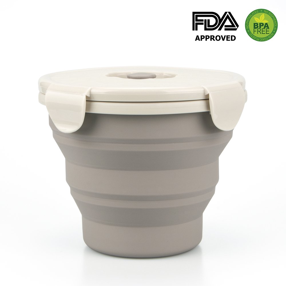 Collapsible Food Storage Containers, Silicone Collapsible Stackable Food Storage Containers Round Set Meal Prep Airtight With Clip Lids For Freezer, Foldable Lunch Bowl Bento Box, BPA Free, Microwave, Dishwasher Freezer Safe