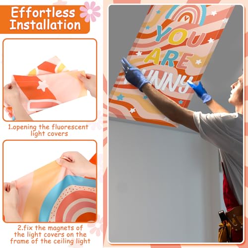 Image of Glooglitter 8 Pcs Fluorescent Light Covers 4 x 2 ft Magnetic Ceiling Light Cover Groovy Retro Motivational Lamp Filters for Classroom School Office Home Drop Decorative (Groovy Style)