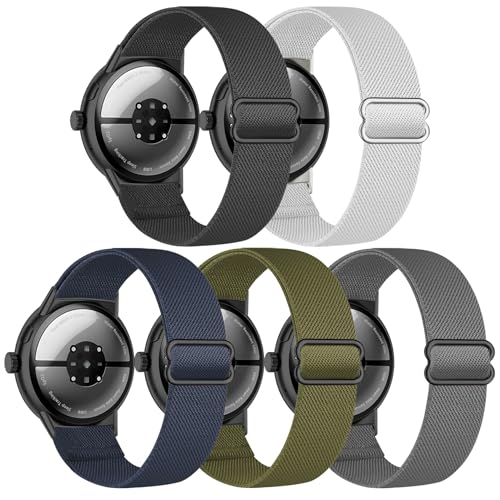 Folavii 5 Pack Stretchy Nylon Compatible with Google Pixel Watch 3 45mm Band for Women Men, Elastic Adjustable Straps Soft Sport Wristbands Replacement for Pixel Watch 3 45mm Accessories