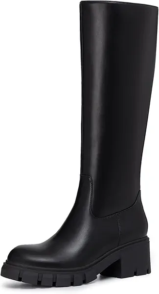 Athlefit Platform Knee High Boots for Women Round Toe Chunky Lug Sole Tall Boots with Side Zipper