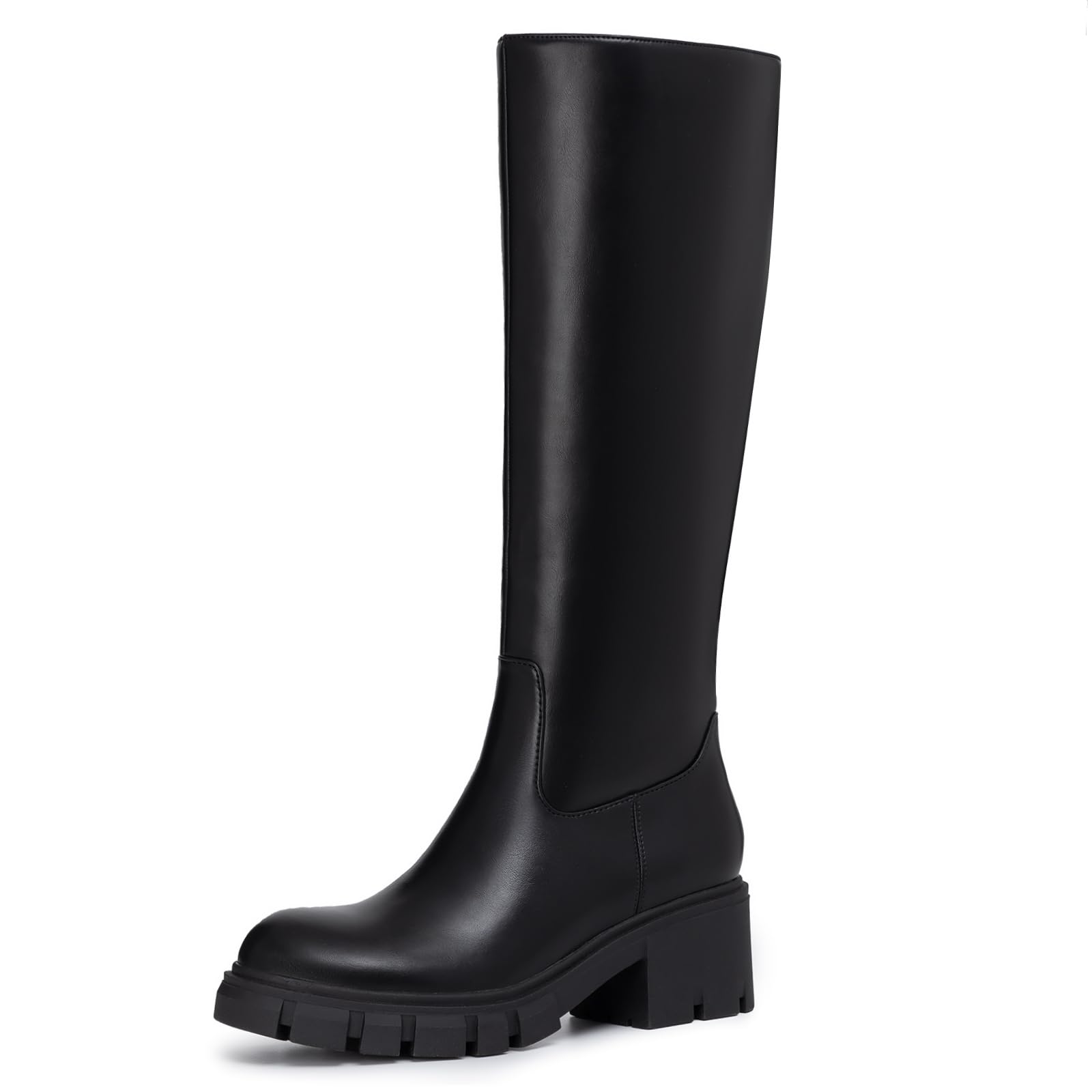 Athlefit Platform Knee High Boots for Women Round Toe Chunky Lug Sole Fall Winter Tall Boots for Office