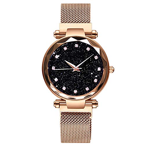 Preisvergleich Produktbild eLy Mode Damen Quarzuhr, Kreative Magnetschnalle Armbanduhr, Blumenförmiger Spiegel, 316L Edelstahl Zifferblatt, Geeignet für Frauen, Goldfarbe