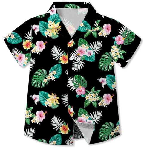Image of Betusline Girls' and Womens' Hawaiian Shirt Blouse Button Down Beach Shirts | Casual breathable and comfortable Short Sleeve V-Neck Floral Tropical Blouse