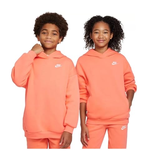 Nike Kids’ Sportswear Oversized Club Fleece Pullover Hoodie, Lt Wild Mango/White
