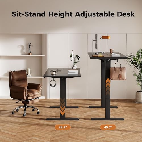 Image of Agilestic Electric Standing Desk, 63 x 23.6 Inches Height Adjustable Desk, Sit Stand up Desk for Work Office Home, Splice Board, Black