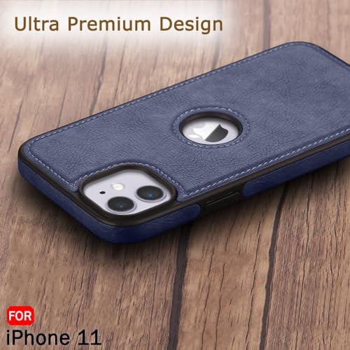 Image of Leather Case for Apple iPhone 11 Premium Protective Stylish Slim Cover with Shockproof Raised Edges Blue