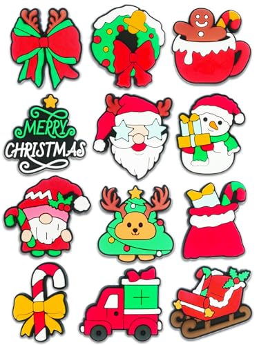 12PCS Christmas Shoe Charms for Croc Bubble Slides Clogs Sandals Xmas Shoe Accessories Decorations for Girls Women Teens Adults