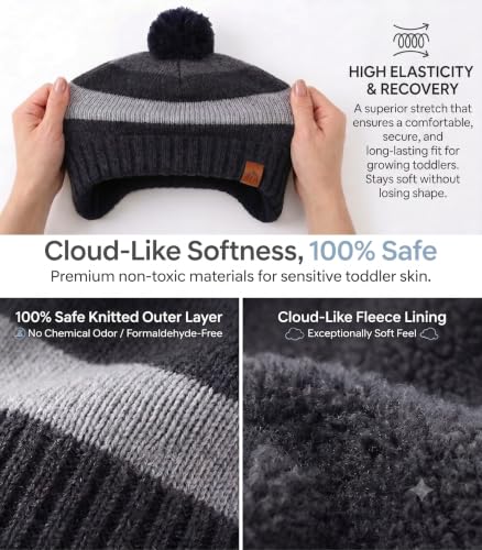 Image of LMLALML Boys Winter Hat Earflap Knitted Beanie for Kids Warm Fleece Lined Thicken Hat for Baby
