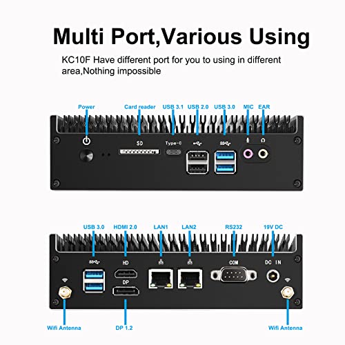 Image of Mini PC Fanless Core i7 10510U 16GB RAM 1TB NVME SSD 4Cores 8Threads 4.9GHz Max,100% Silent Industrial Business Desktop Computer with SD Card Reader /Type-c /Win 11 Pro /Wi-Fi /BT 4.2 /2x LAN