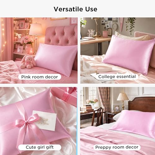 Image of Bedsure Satin Pillowcase with Zipper,King Pillow Cases Set of 2