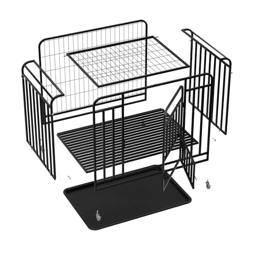 Medium&Large Dog Crate Kennel 42 inches With Leak-Proof Tray, Metal Dog Cage Double-Door Folding Travel Indoor|Outdoor Puppy Playpen with Divider, Bulldog, Poodle Golden Retriever, Border Collie Black