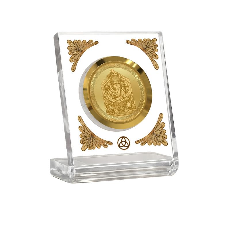 Image of DIVINITI 24K Gold Plated Lord Siddhi Vinayak Acrylic Frame for Car Dashboard, Home Temple & Office Table | Premium Spiritual Gift, Blessings for Protection & Positivity, 8x7 cm Decorative Showpiece