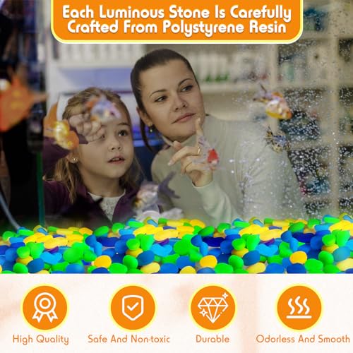 Image of Landical 1.8 Inch 100 Pcs Large Glow in The Dark Rocks Garden Stones Night Guide Pebbles Outdoor Fish Tank Rocks Aquarium Gravel Luminous Stones for Walkway Yard Succulent Plant Decor (Multicolor)