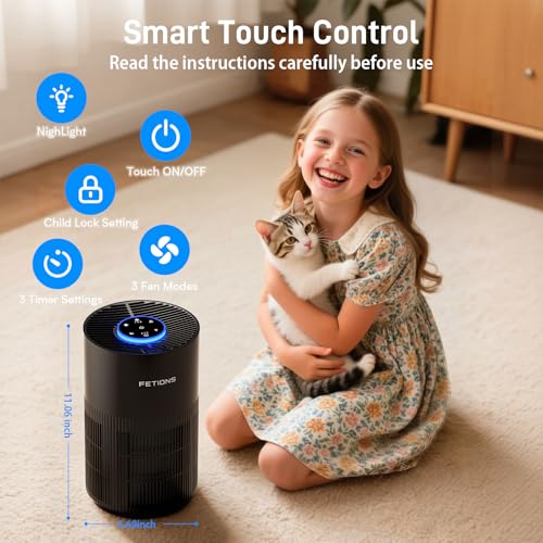 Air Purifiers for Bedroom with H14 True HEPA, Quiet Air Cleaner With Sleep Mode Night Light, Small Air Purifier Covers Up to 1280ft², 360° Air Intake, 3 Speeds, Timer, Aroma Function, Black - Image 6