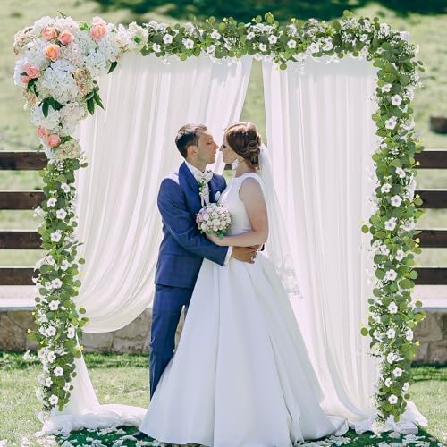 Artificial Eucalyptus Garland with Morning Glory Flowers, 2 Pack Faux Eucalyptus Leaves Greenery Garland Hanging Vines for Wedding Party Backdrop Mantle Table Arch Wall Decor, 6 FT Indoor Outdoor — view 6