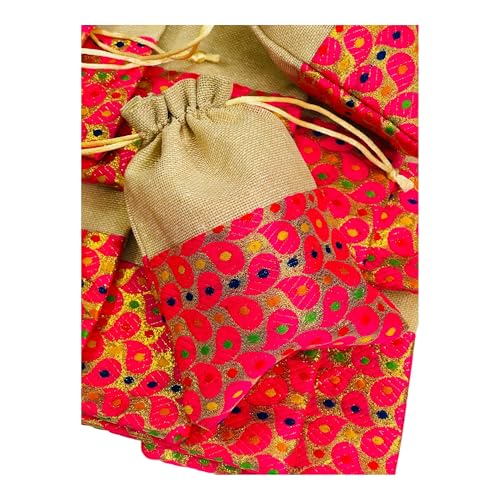 Image of Pack of 25 pcs Small Size Brocade & Jute Potli Gift Bags (18 X 12 cm)