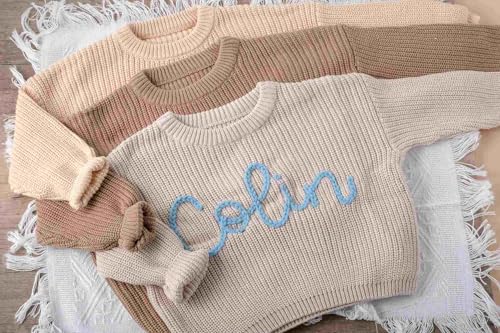 Handcrafted Baby Knit Sweater with Custom Embroidered Name or Monogram, Specialized Gift for Infant Girl, Boy, Toddler, Kid4