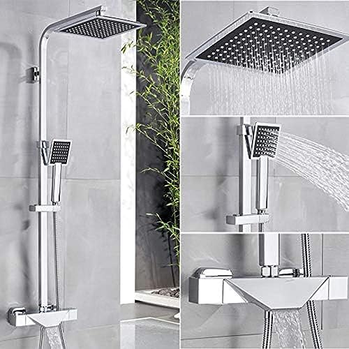Robinet de douche thermostatique noir et chrome avec ensemble de douche pluie 8 pouces complet