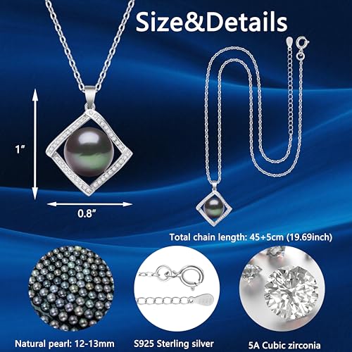 Tahitian Black Pearl Necklace for Women – 12-13mm AAAA Quality Real Pearl Pendant in 925 Sterling Silver, Adjustable Chain – Elegant Jewelry Gift for Wife, Mom, Anniversary, Birthday2