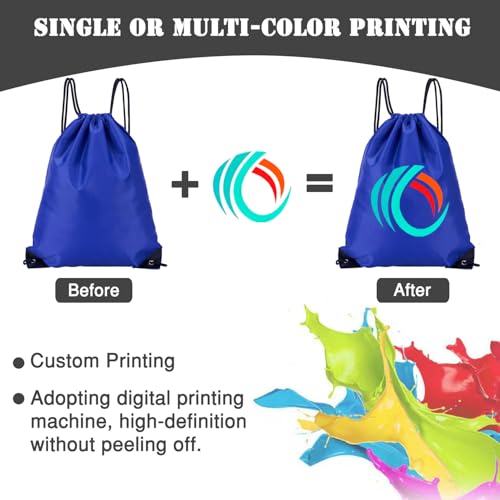 Custom Bags With Your Logo Set of 100 Custom Backpack Draw String Bags Pack Bulk for Travelling Swimming Gym Everyday Use (Blue 3)
