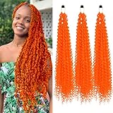 Curly Crochet Hair Extensions Orange Passion Twist Braids 24Inch Long Curly Braiding Hair 3Packs Springy Crochet Braids Hair Extensions Goddess Box Braids for Black Women(24',Orange)
