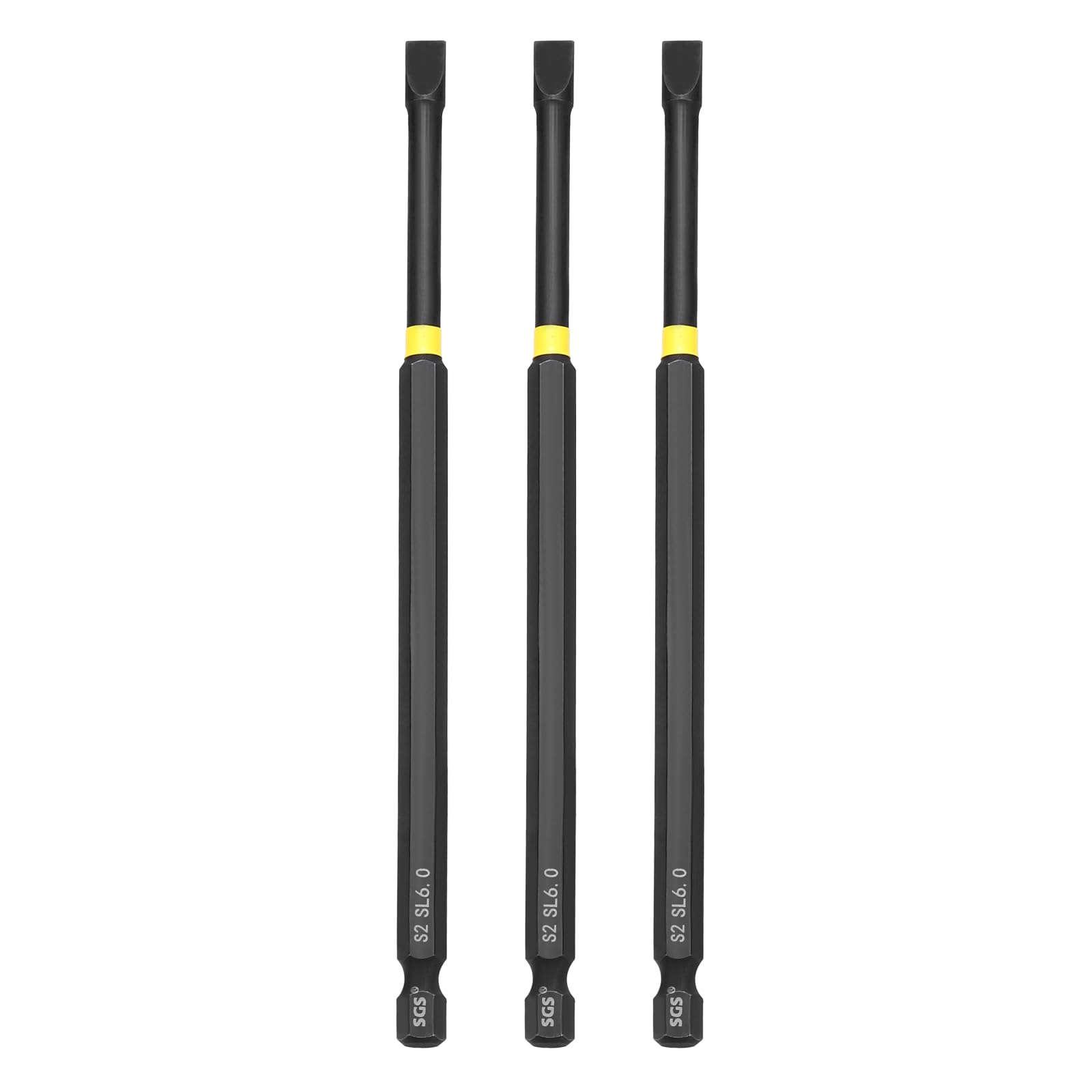 sourcing map 3 Pcs SL6 Slotted Impact Screwdriver Bits 6mm Slotted Tip 1/4" Hex Shank 150mm (6") Long Magnetic Flat Head Screw Driver Drill Bits Phosphated S2 Steel for Electric Power Tool
