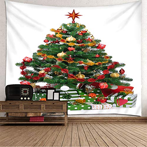 Banemi Uotdoor Teppich, Weihnachtsbaum Weiß Grün Rot Polyester Wandteppich Mama 200X200cm