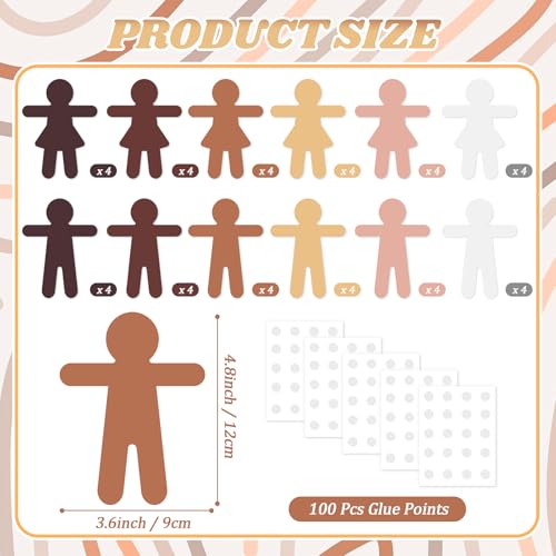 Image of Vuzvuv 48Pcs 5In People Doll Shaped Paper Cutouts with 100Pcs Glue Points for Wall Bulletin Board Decorations, Blank Boys & Girls Cut Out for Classroom, DIY Crafts & Party Banners(Skin Color Style)