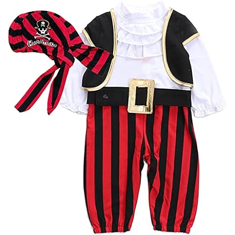 Baby Pirate Costume Baby Boy Halloween Costumes Halloween Captain Stinker 4pcs set Romper, Belt, Vest, and Hat 12-18 Months Cover