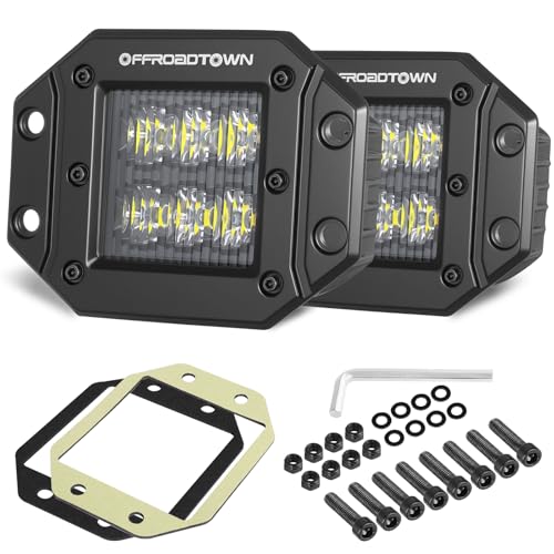 Flush Mount LED Pods, OFFROADTOWN 5'' 12,000LM CREE LED Driving Lights Reverse Backup Light Flush Light Bar Off Road Lights Work Light for Truck Pickup UTV ATV SUV Boat 4x4 Car - Driving Flood