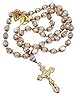 Nazareth Store Catholic Pink Crystal Beads Gold Rosary Flowers Beaded Necklace Holy Mary Heart Locket Medal & Cross Religious Amulet for Women #1