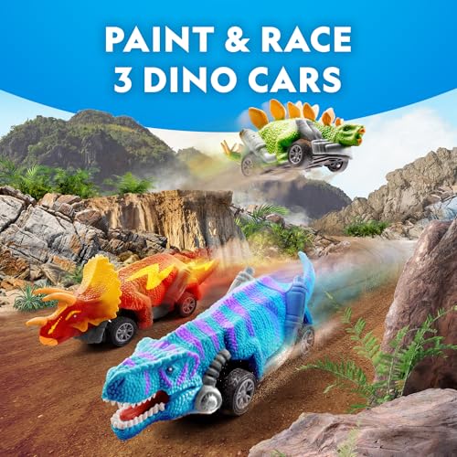 Blue Marble National Geographic Pull Back Dinosaur Race Cars Craft Kit - Paint 3 Racecars With 6 Colors, Kids Painting Kit, Arts & Crafts for Kids - Image 2