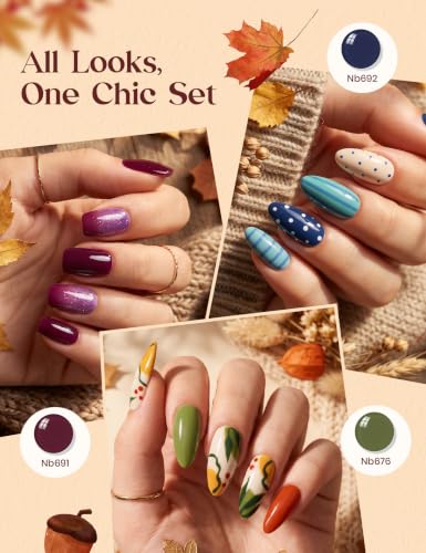 Image of Beetles Fall Gel Polish Set - Hema-Free Retro Reverie Collection,30 Colors Autumn Burgundy Orange Colors Gel Nail Kit with Base Top Coat Swatch Card, Soak Off UV LED Polish for Nail Art Salon DIY Gift