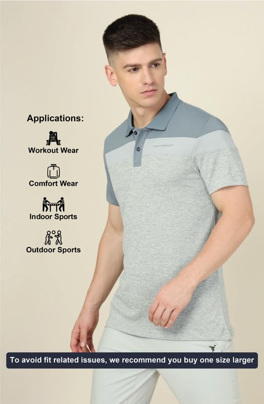 Image of TECHNOSPORT Men's Polo Neck Colorblock Half Sleeve T-Shirt - (MTP741 PRNT)