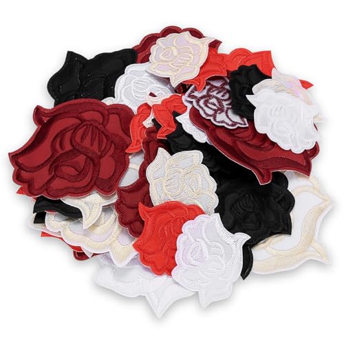 40 écussons thermocollants, pétales de rose, patchs thermocollants, patchs brodés, accessoires DIY, pour réparer vos vêtements, décoratifs pour jeans,...