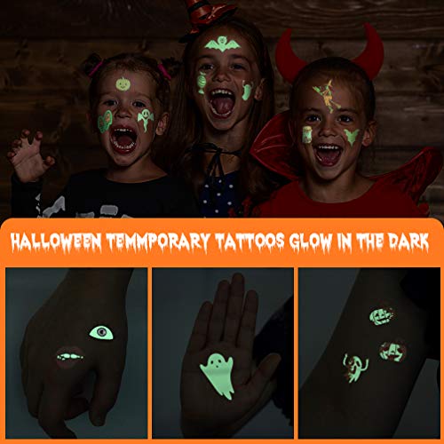 Temporary Tattoos for Kids, 150 Pack Temporary Halloween Tattoos,Including Glow in The Dark Children Tattoos Halloween,2(Glow in The Dark)+8(Normal) Safe Makeup for Kids