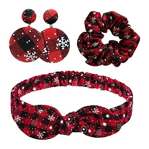 AMOR SPES 3 Pack Christmas Gift Sets Hair Elastics Tie Headband Earring Plad Scrunchies Ponytail Holder Cross Knot Headbands And Earring Christmas Hair Accessories for Women Girls (A) Cover