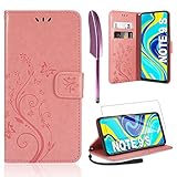 AROYI Funda para Xiaomi Redmi Note 9S /Note 9 Pro/Note 9 Pro MAX & Protector de Pantalla, Relieve Dibujo Carcasa de Tipo Libro Soporte Plegable Ranuras para Tarjetas Magnético Ultra-Delgado Case，Rosado