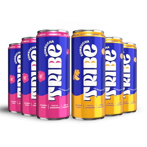 Image of Tribe Kombucha Probiotic Super Drink | Supports Gut Health | Gluten-Free | Naturally Fermented | Super Refreshing | Gut Friendly | Improves Blood Sugar | Antioxidant and Hydration | No Added Sugar | 250 ML X 6 (ZESTY GINGERADE + HIII BISCUS)